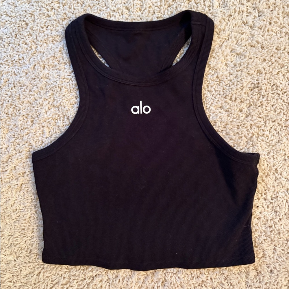 ALO Yoga Black Ribbed Cropped Racerback Tank